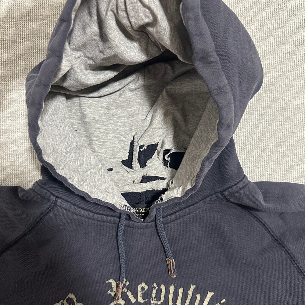 Banana Republic Graphic Pullover Hoodie Distressed Y2K Navy Blue Mens Size L - Picture 4 of 11